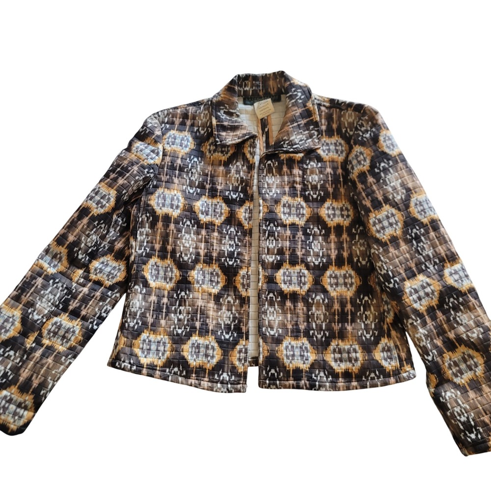 Vtg Harve Benard by Bernard Holtzman Quilted Jacket Geometric Print Women Size 8